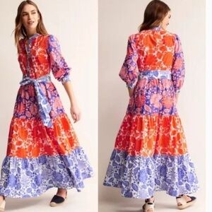 NWT Boden | Alba Tiered Firecracker Gardenia Swirl Cotton Maxi Dress Sz 20-22R